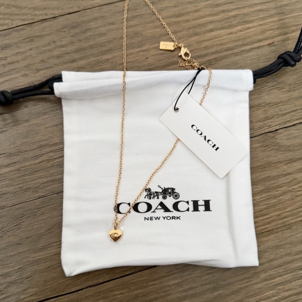 NWT Coach 14K Gold Heart Shaped Pendant Necklace with C Logo Accent - Picture 3 of 11